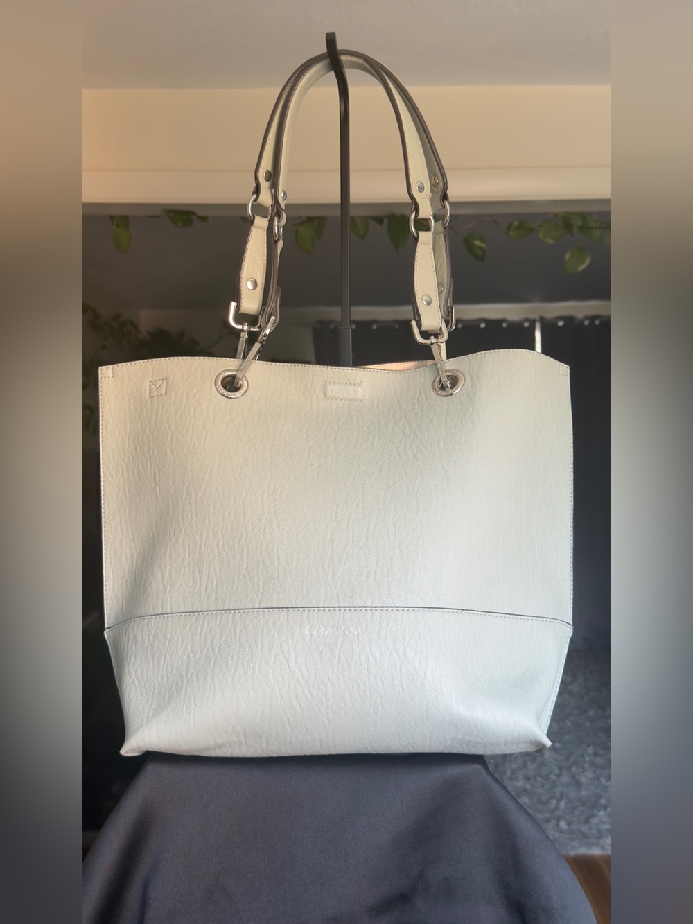Calvin Klein White Leather Tote with Contrast Handles